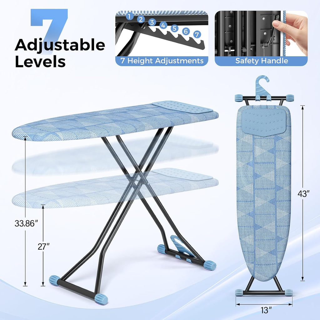 KINGBOARD Ironing Board with Silicon Iron Mat, Heavy Duty Leg 13x43 Blue