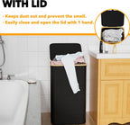 SpaceAid Laundry Hamper with Lid, 110L Large Tall Clothes Basket Bin with Bamboo Handles, Collapsible Laundry Hamper for Bedroom, Bathroom, Dorm, Laundry Room - Black