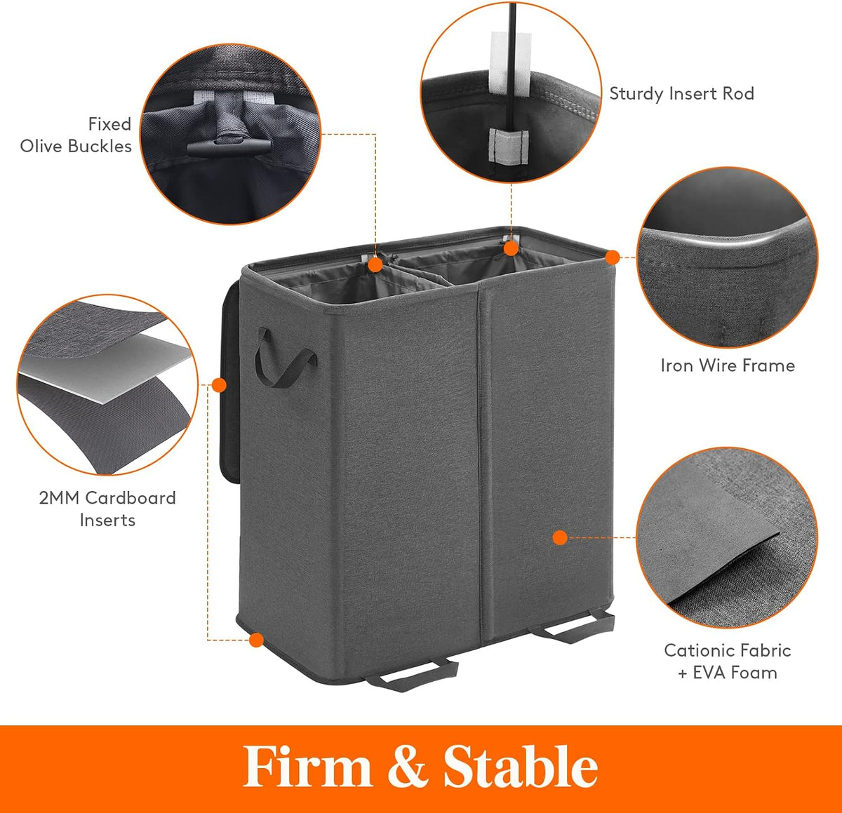 Lifewit Double Laundry Hamper with Lid, Removable Laundry Bags, Black