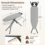Yaheetech Ironing Board 43"x14" with Heavy Duty Iron Rest, Foldable, Gray