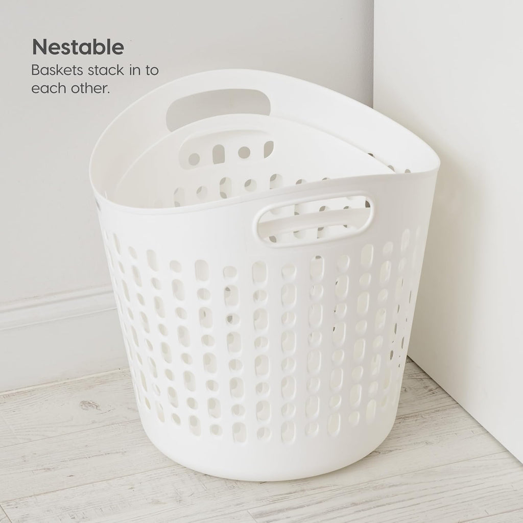 IRIS USA Plastic Laundry Hamper, 27L- 3 PK, Flexible, Ventilation, White