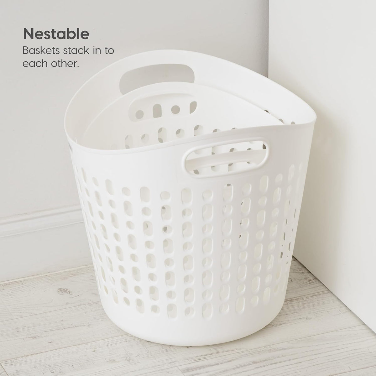 IRIS USA Plastic Laundry Hamper, 27L- 3 PK, Flexible, Ventilation, White