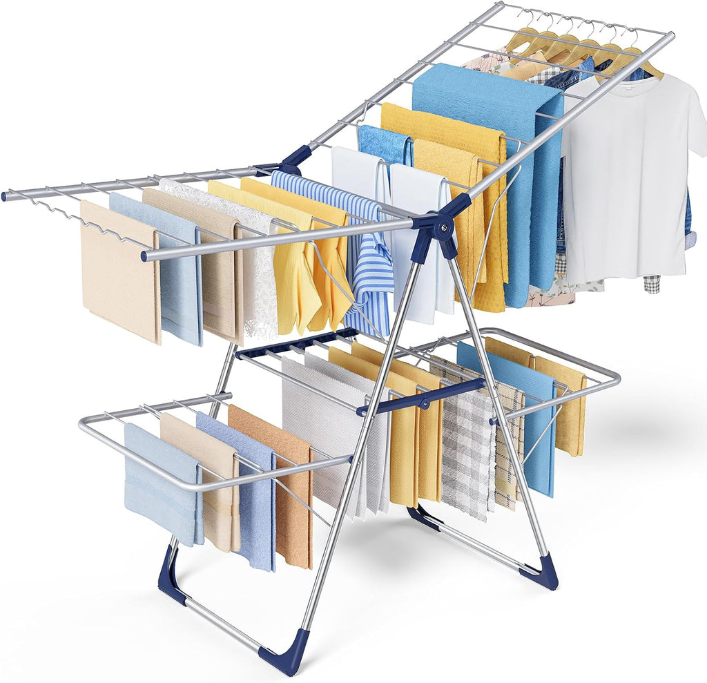 Sakugi Clothes Drying Rack, Foldable 2-Level with 55.5" Adjustable Wings