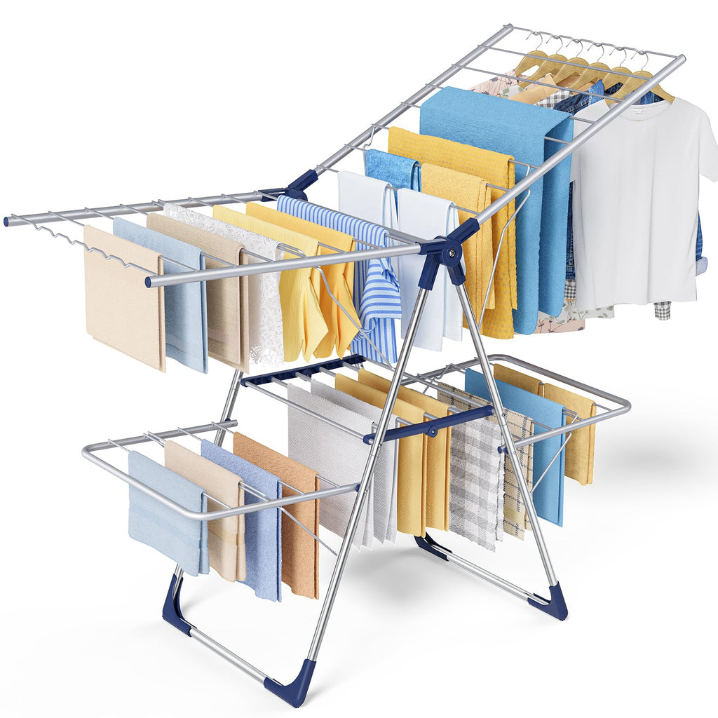 Sakugi Clothes Drying Rack, Foldable 2-Level with 55.5" Adjustable Wings