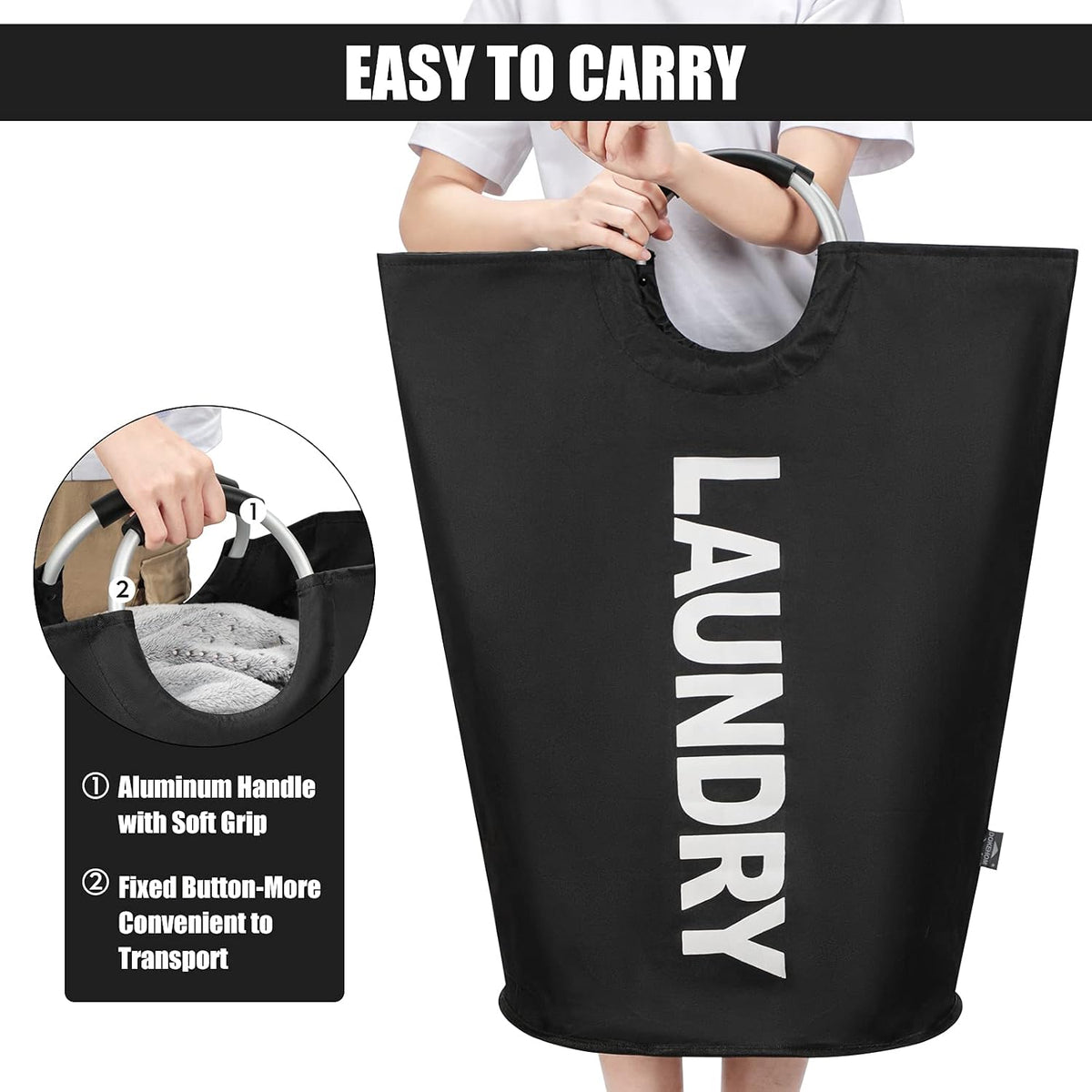DOKEHOM 125L X-Large Laundry Basket Bag, Collapsible Tall Hamper, Black