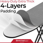 Bartnelli by Rorets Ironing Board Made in Europe | Iron Board with 4 Layered Cover & Pad, Height Adjustable up to 36" Features A Safety Iron Rest, 4 Steel Legs, for Laundry Room or Dorm Use (43x13)