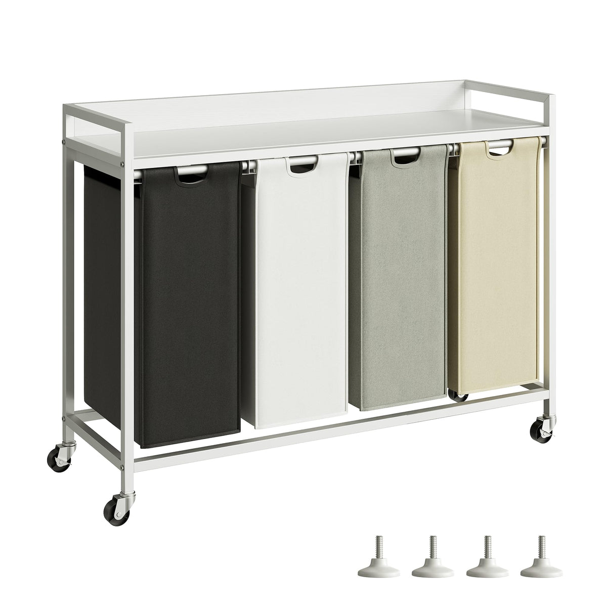 Herture Laundry Hamper with Shelf, Laundry Basket 4 Section, Laundry Sorter with Pull-Out Removable Large 4 Color Bags and Movable Wheels, Metal Frame, 4 x 15.87 Gallons (60L), Rustic Brown PF07XLN
