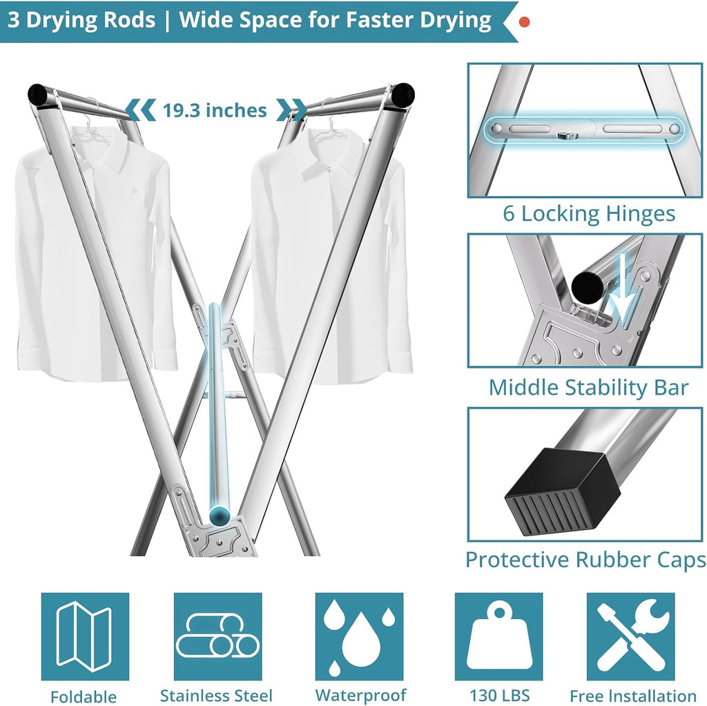 JAUREE 79" Clothes Drying Rack, Drying Rack Clothing Folding Indoor Outdoor