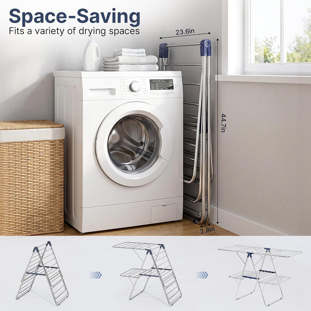 Stainless Steel 2-Tier Foldable Clothes Drying Rack, 57 Inches Max Height