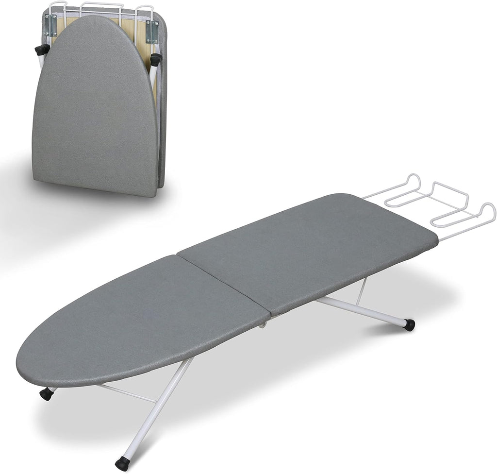 ZOES HOMEWARE Tabletop Ironing Board,Portable Iron Board with Iron Rest, Foldable Small Ironing Board with Heat Resistant Cover and 100% Cotton Pad, 31.5"x11.8"x7", Grey