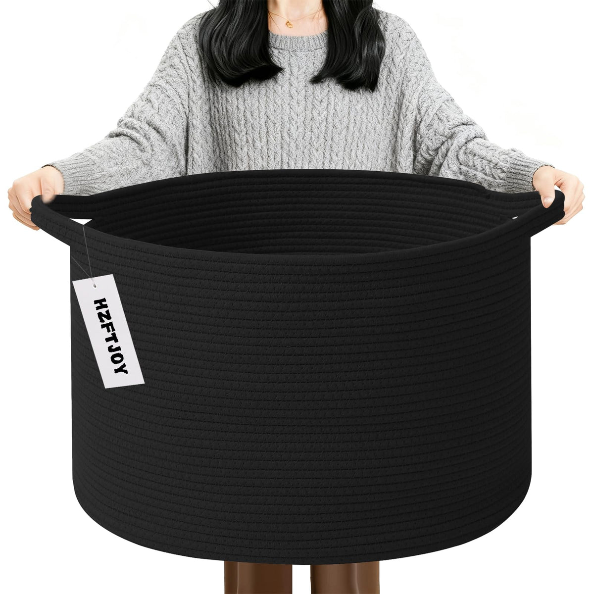 Large Woven Blanket Basket,65L Cotton Rope Laundry Basket