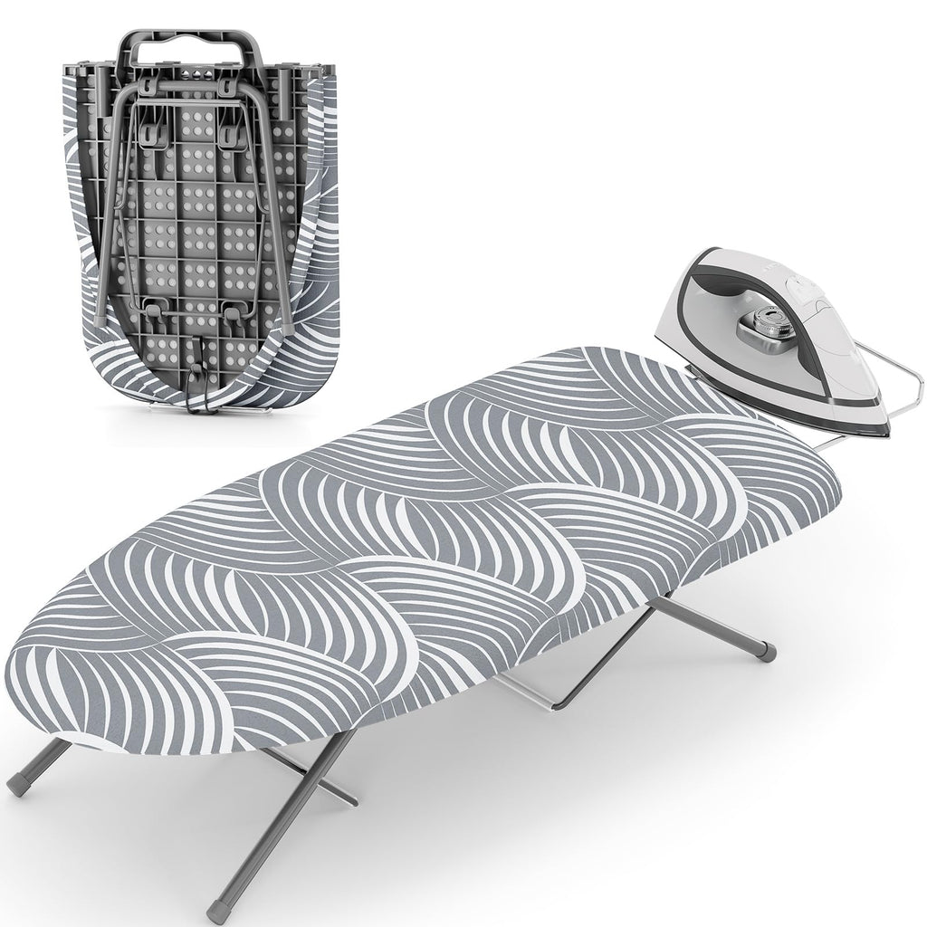 KINGBOARD Small Ironing Board with Iron Rest, Extra Thick Cover 30x12 Blue