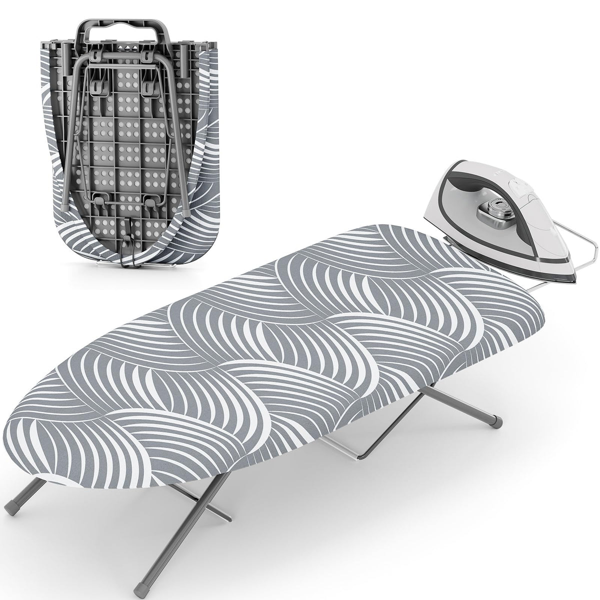 KINGBOARD Small Ironing Board with Iron Rest, Extra Thick Cover 30x12 Blue