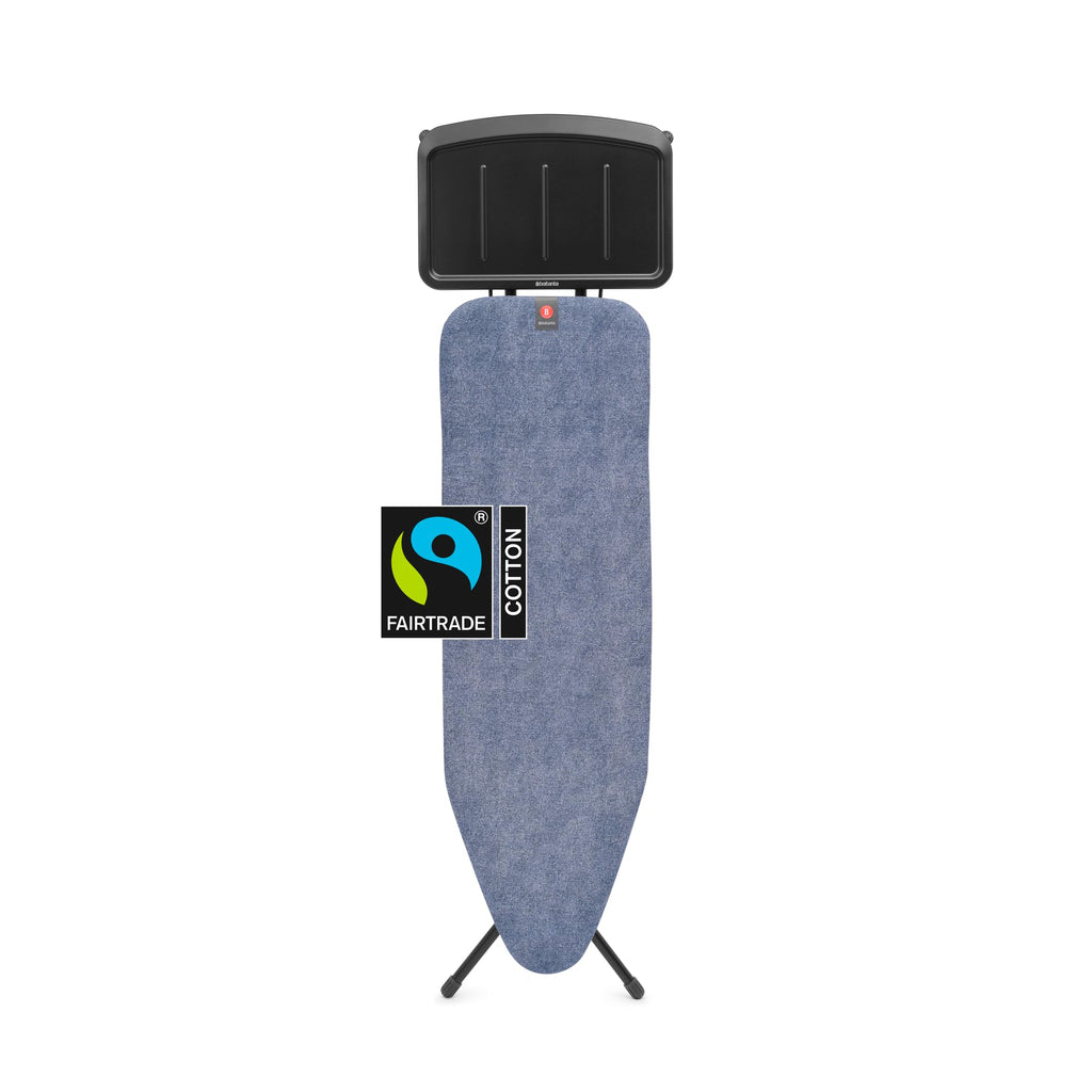 Brabantia Comfort Ironing Board with Solid Steam Iron Rest | Medium (Size B) | Fairtrade Denim Black Cover | Adjustable Height (27-38"), Easy Fold, Anti-Collapse Lock, Non-Slip Feet