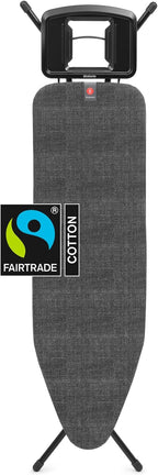 Brabantia Comfort Ironing Board with Solid Steam Iron Rest | Medium (Size B) | Fairtrade Denim Black Cover | Adjustable Height (27-38"), Easy Fold, Anti-Collapse Lock, Non-Slip Feet