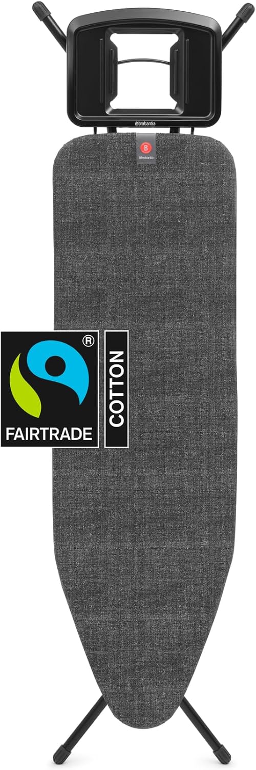 Brabantia Comfort Ironing Board with Solid Steam Iron Rest | Medium (Size B) | Fairtrade Denim Black Cover | Adjustable Height (27-38"), Easy Fold, Anti-Collapse Lock, Non-Slip Feet