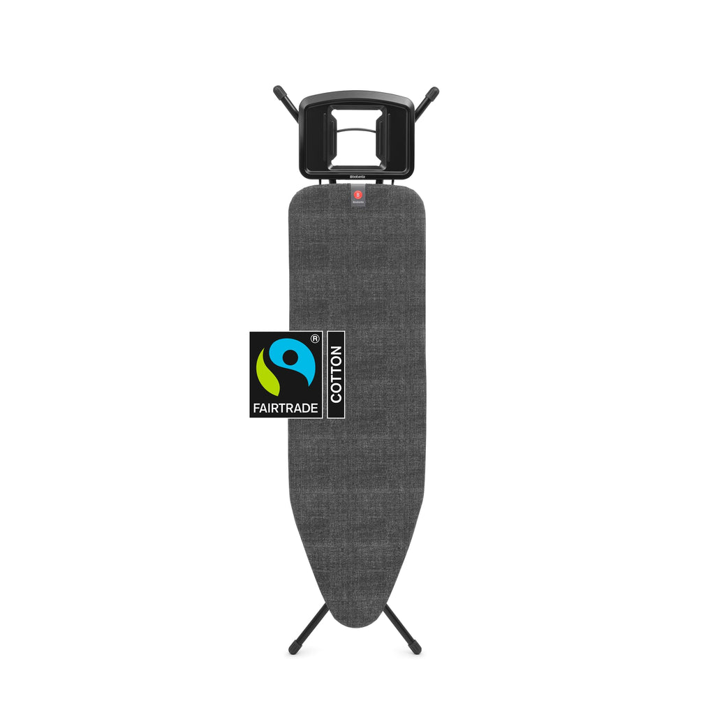 Brabantia Comfort Ironing Board with Solid Steam Iron Rest | Medium (Size B) | Fairtrade Denim Black Cover | Adjustable Height (27-38"), Easy Fold, Anti-Collapse Lock, Non-Slip Feet