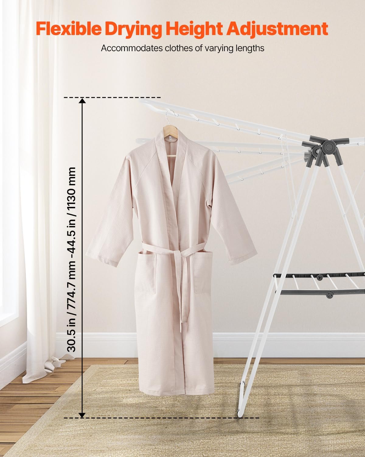 VEVOR Clothes Drying Rack, 2-Tier Foldable Laundry Dryer Rack with Sock Clips & 21 Drying Rods, Metal Height Adjustable Drying Racks for Outdoor & Indoor, Free-Standing & Space-Saving Hanger, White
