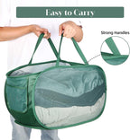 Sturdy Mesh Pop Up Laundry Hamper, Collapsible Laundry Baskets with Side Pocket, Foldable Clothes Hamper with Reinforced Carry Handles for Laundry, Bathroom, Kids Room, Dorm or Travel 2 Pack Emerald
