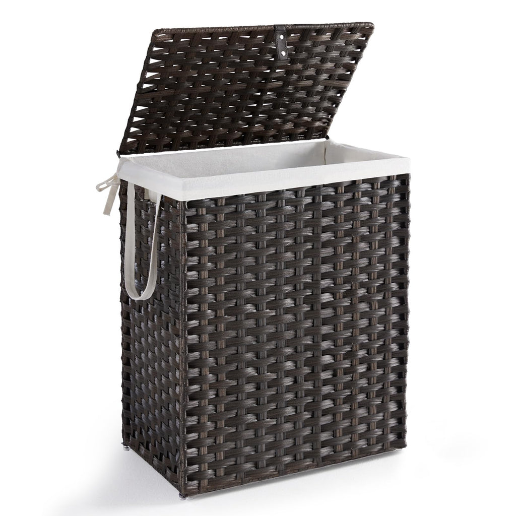 DUMOS Woven Laundry Basket with Lid, 90L Large Capacity Hamper, Removable & Machine-Washable Liner, Foldable Rattan Clothes Hamper, Sturdy Steel Frame, Odor Control, Goose Yellow