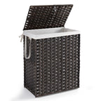 DUMOS Woven Laundry Basket with Lid, 90L Large Capacity Hamper, Removable & Machine-Washable Liner, Foldable Rattan Clothes Hamper, Sturdy Steel Frame, Odor Control, Goose Yellow