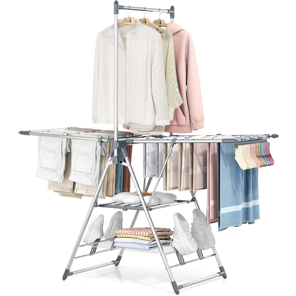 APEXCHASER Clothes Drying Rack with High Hanger, 3-Level Drying Racks