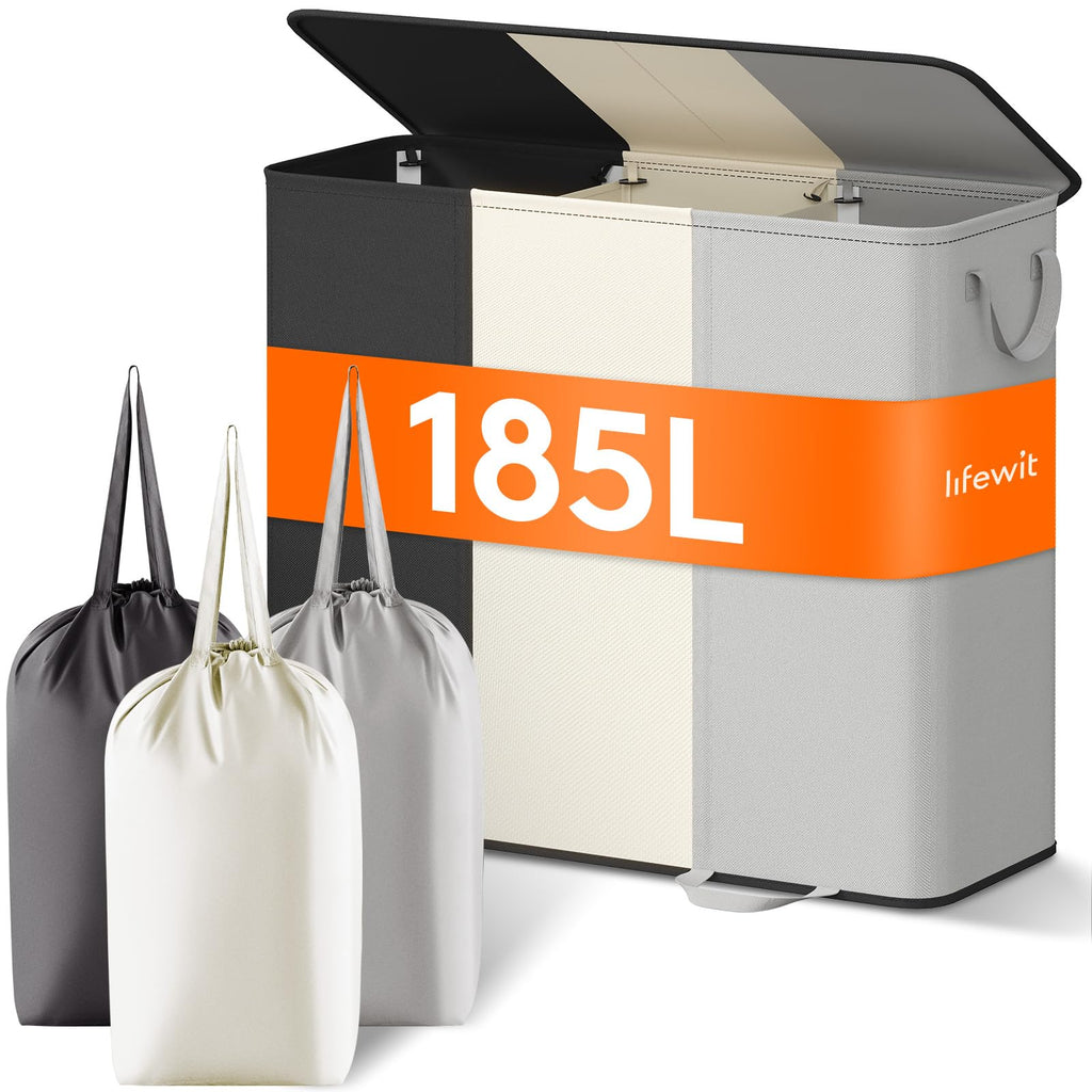 Lifewit Double Laundry Hamper with Lid, Removable Laundry Bags, Black