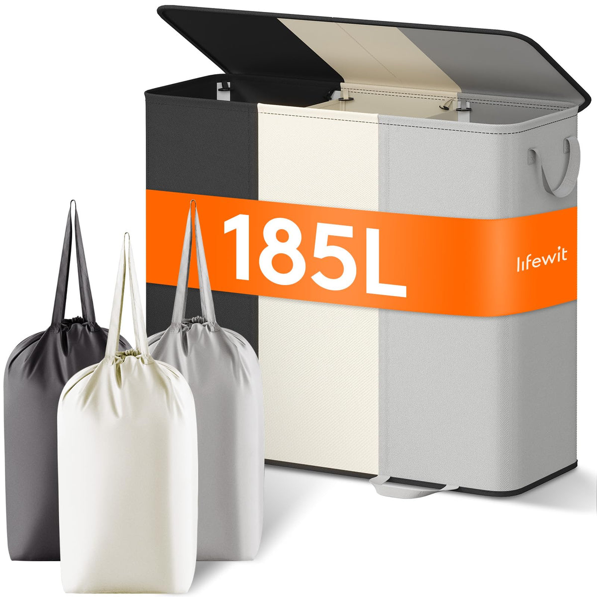 Lifewit Double Laundry Hamper with Lid, Removable Laundry Bags, Beige