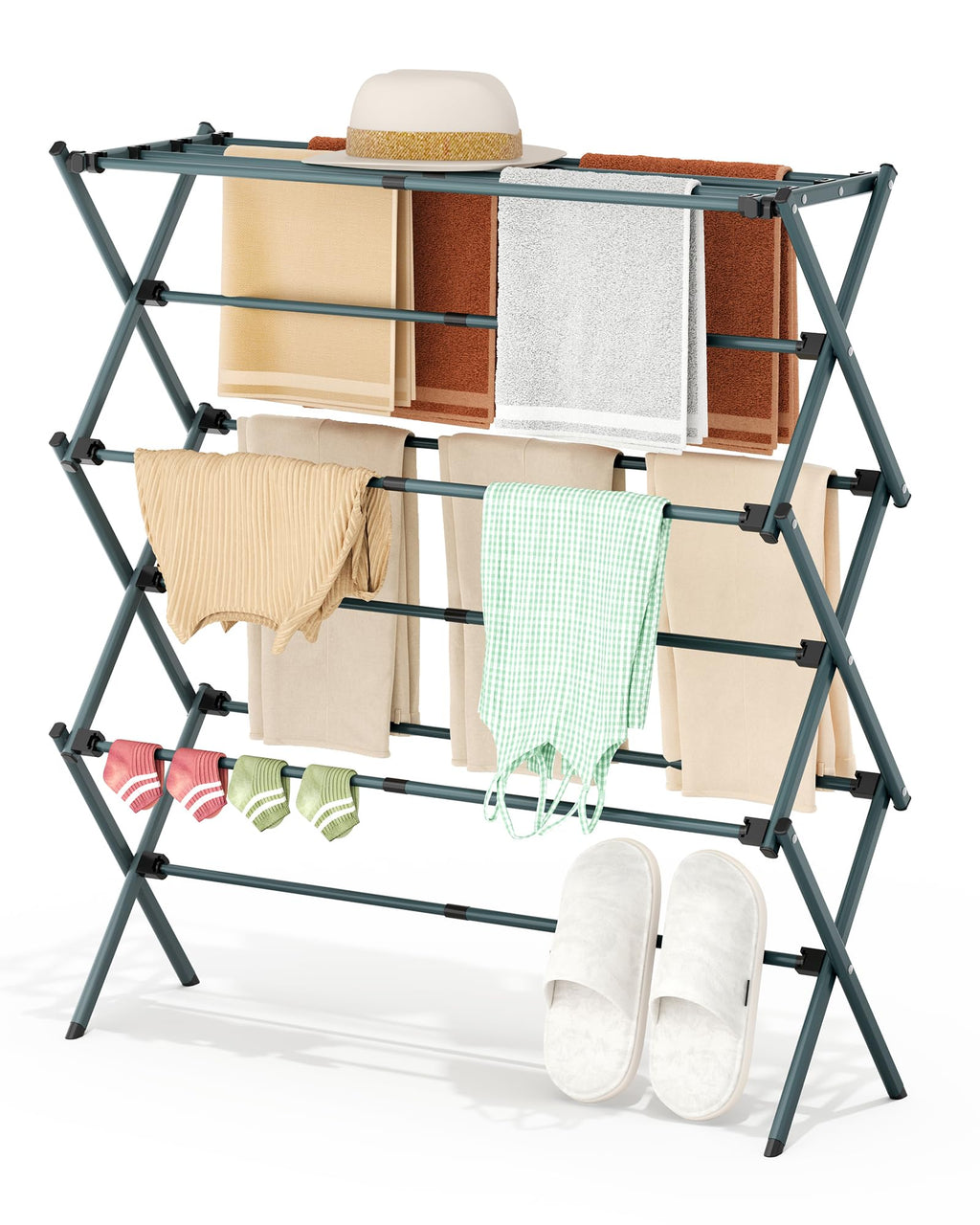 APEXCHASER 4-Tier Foldable Clothes Drying Rack, 48.8" H, White