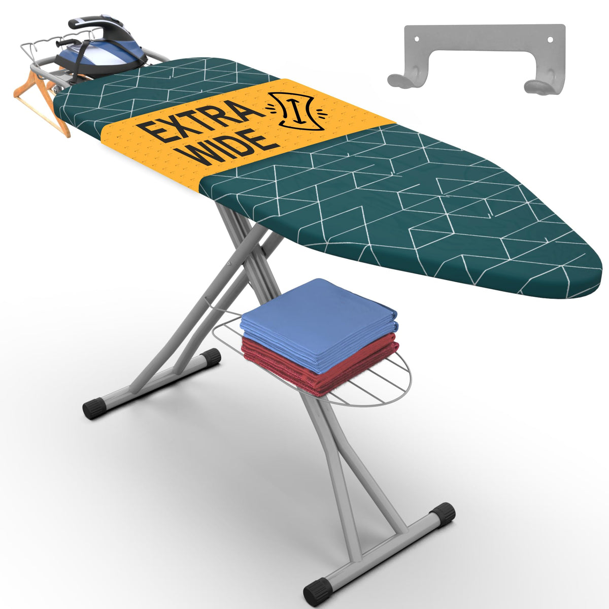 Xabitat Ironing Board Extra-Wide 57" x 18" Foldable with Wall Hanger