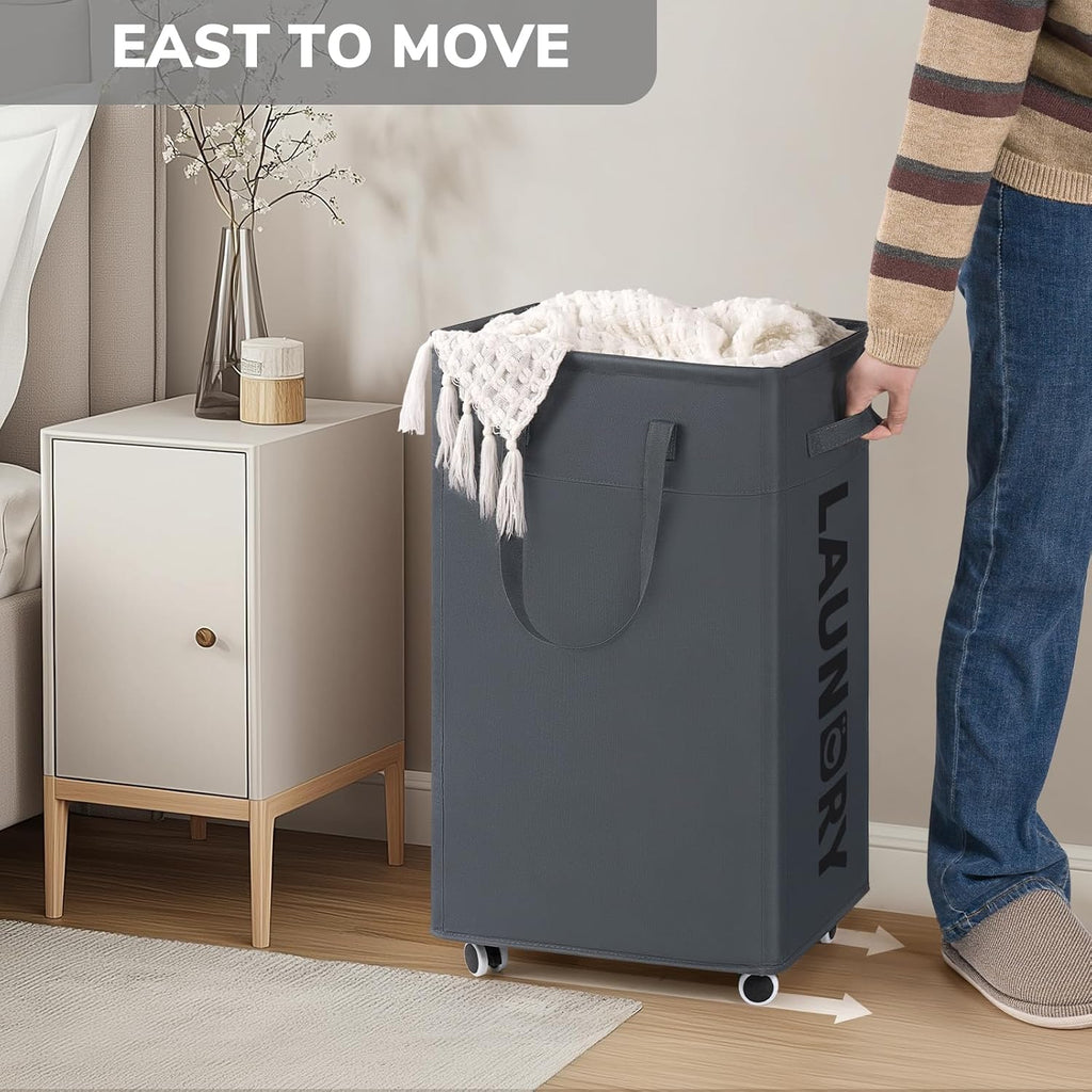Goodpick 75L Laundry Basket with Wheels & Removable Wash Bag for Dorm