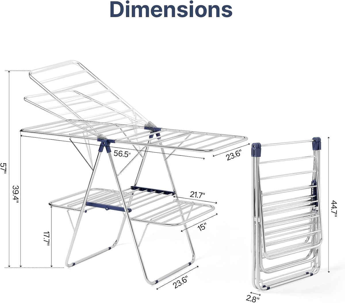 Stainless Steel 2-Tier Foldable Clothes Drying Rack, 57 Inches Max Height