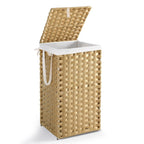 DUMOS Woven Laundry Basket with Lid, 90L Large Capacity Hamper, Removable & Machine-Washable Liner, Foldable Rattan Clothes Hamper, Sturdy Steel Frame, Odor Control, Goose Yellow
