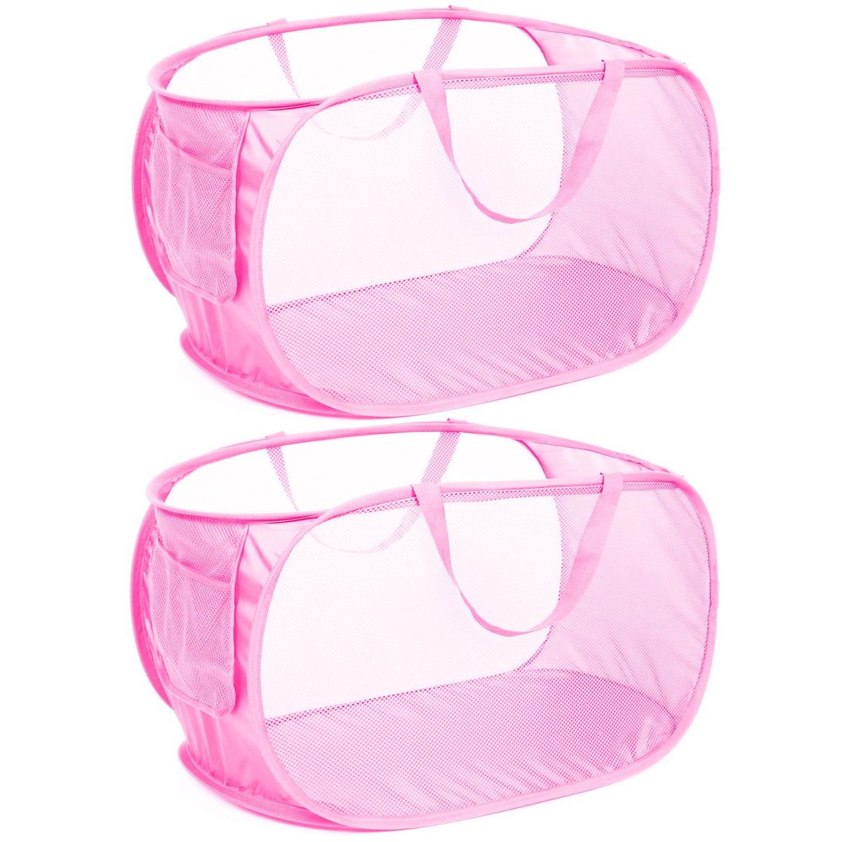 4 Pack Durable Collapsible Laundry Baskets, Mesh Foldable Laundry Basket, Pop Up Laundry Hamper with Pocket, Clothes Hamper with Reinforced Handles for Laundry, Bathroom, Kids Room, Dorm or Travel