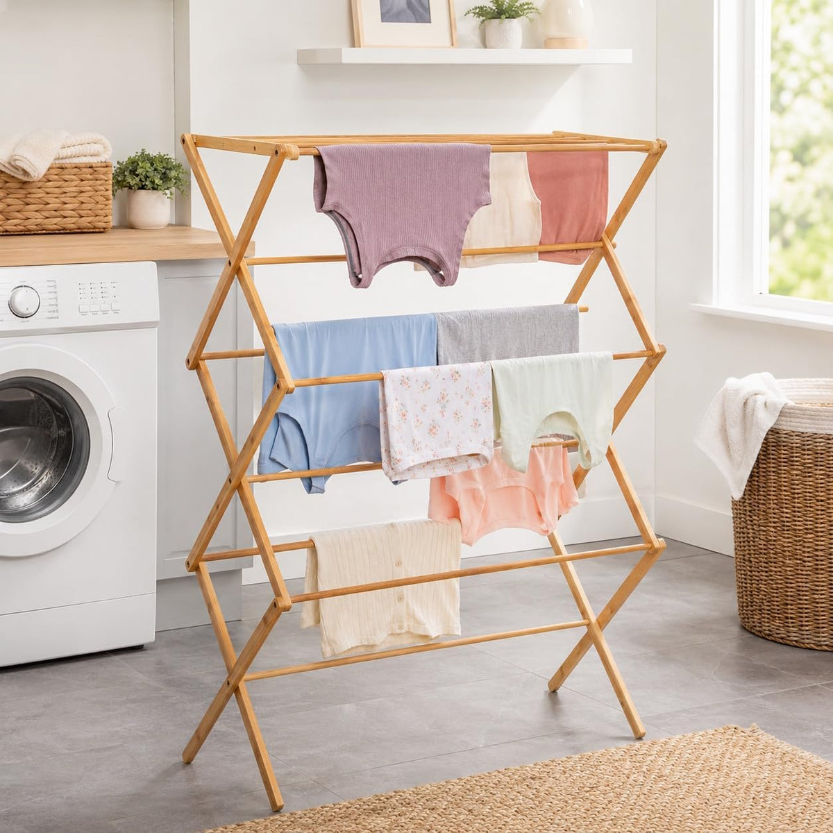 Honey-Can-Do Bamboo Collapsible Clothes Drying Rack, 25 Linear Feet