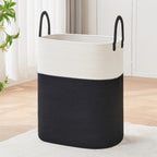 Large Laundry Hamper Basket, 85L Cotton Rope Woven Storage Bin for Blankets, Dirty Clothes Toys, Decorative Tall Basket with Leather Handles for Living Room, Bedroom, Bathroom, Nursery, Jute