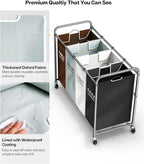 ROMOON Laundry Hamper Sorter Cart, 4-Section Organizer with Lockable Wheels