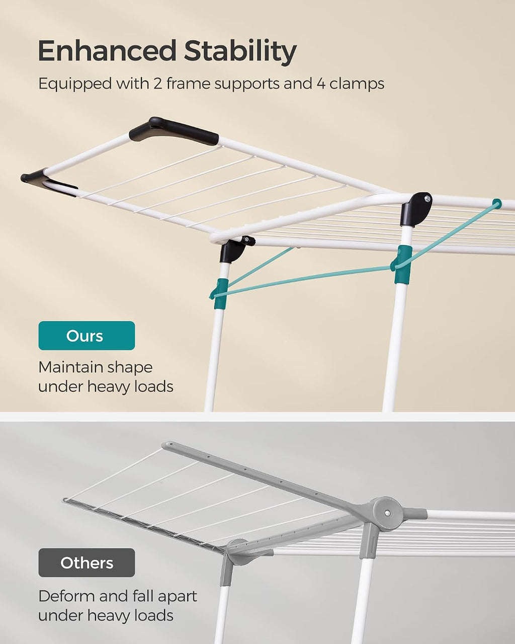 SONGMICS Clothes Drying Rack, Foldable, Heavy Duty, Space Saving