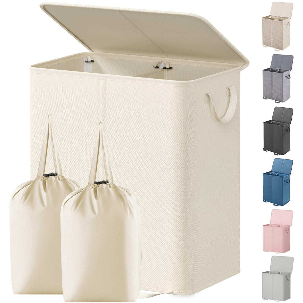 Lifewit Double Laundry Hamper with Lid, Removable Laundry Bags, Black
