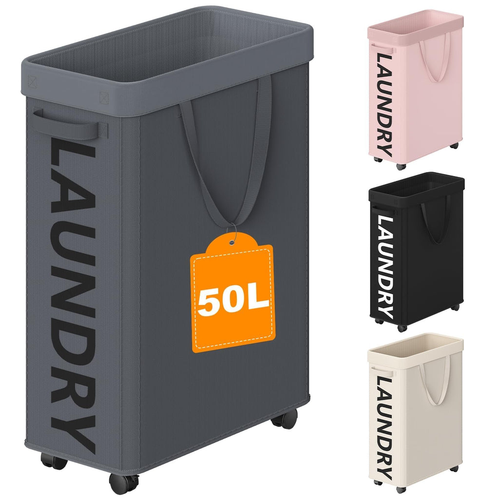 Optish 90L Laundry Basket with Wheels, Rolling Hamper with Removable Bag