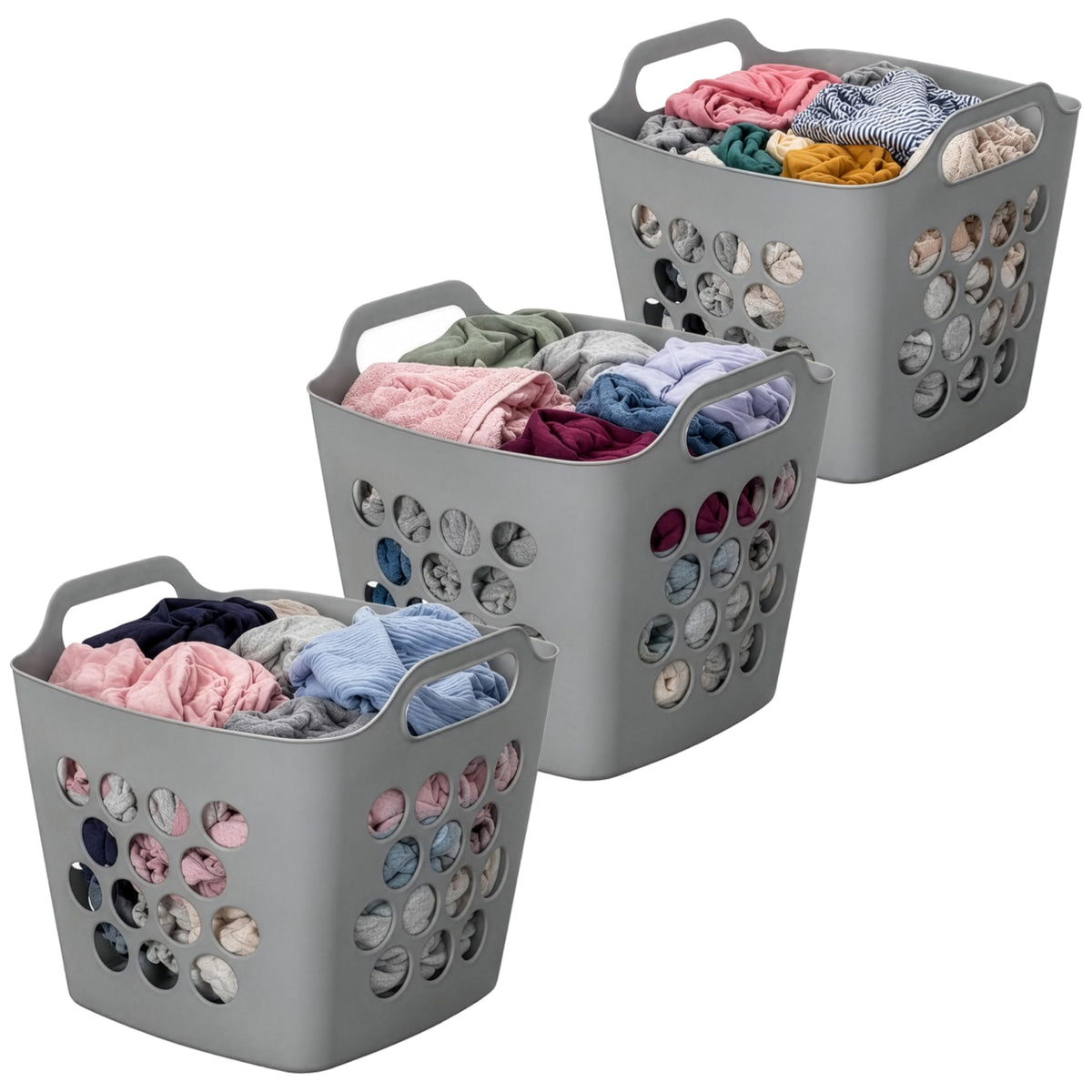 Flexible Plastic Laundry Basket - Square Storage Hamper with Side Handles for Easy Carrying - Versatile Organizer for Laundry, and Household Storage, 28 Litter White