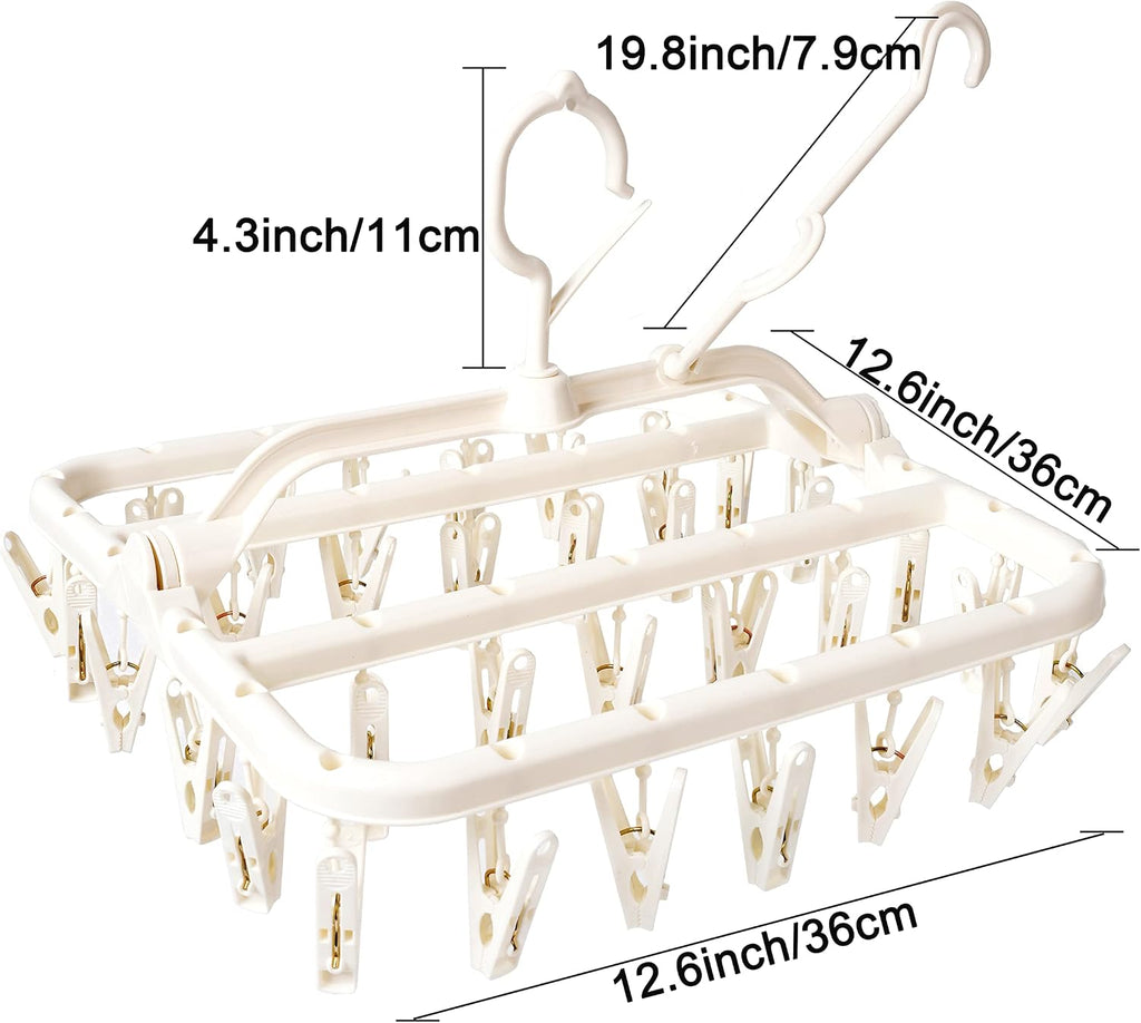 Foshine Foldable Clothes Drying Rack with 32 Drying Clips Wind-Proof Hook