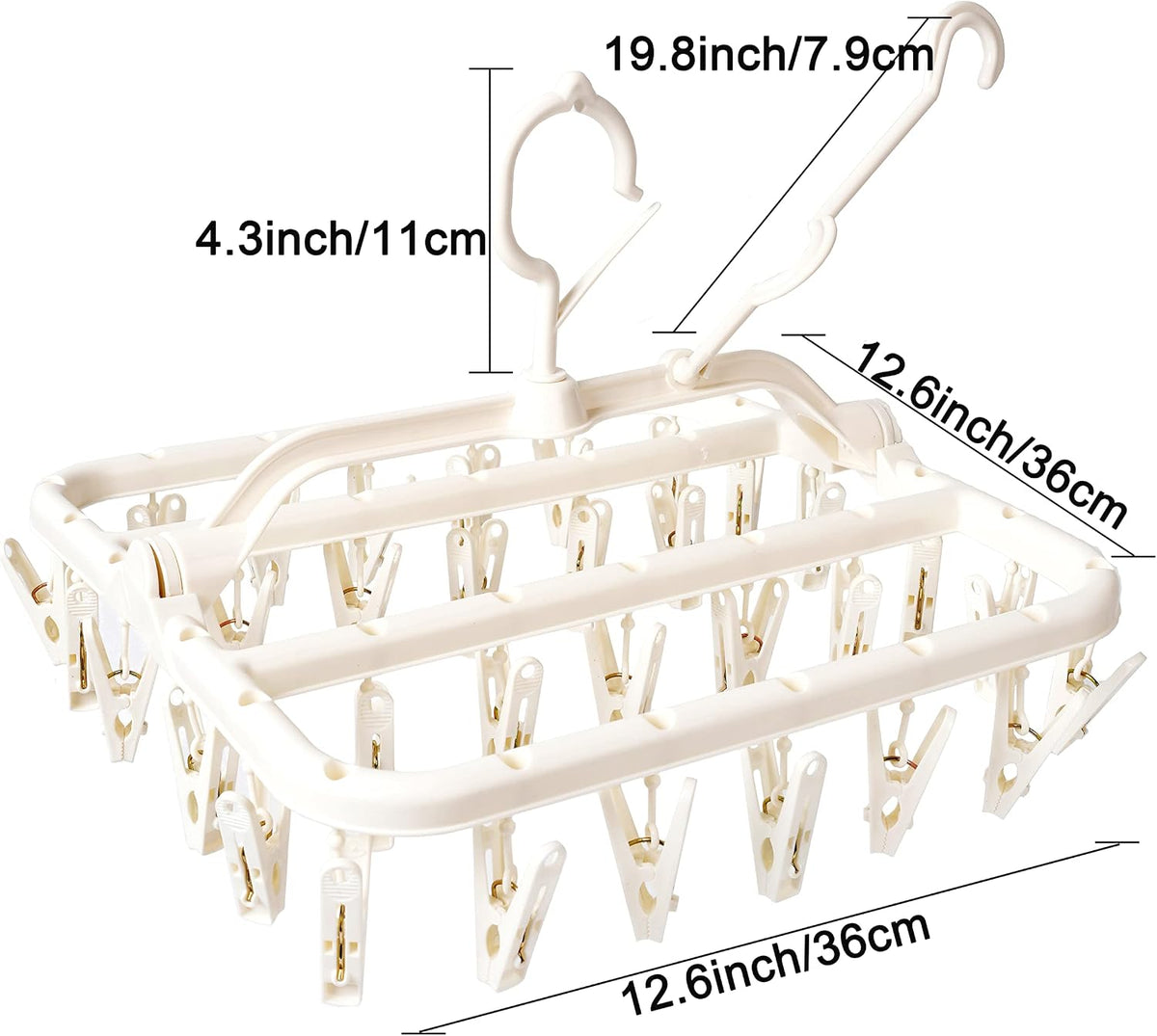 Foshine Foldable Clothes Drying Rack with 32 Drying Clips Wind-Proof Hook