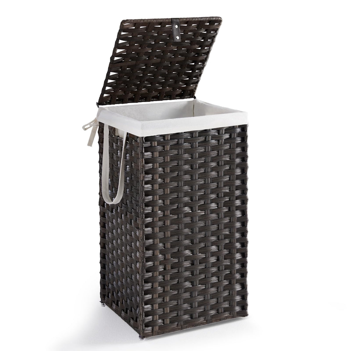 DUMOS Woven Laundry Basket with Lid, 90L Large Capacity Hamper, Removable & Machine-Washable Liner, Foldable Rattan Clothes Hamper, Sturdy Steel Frame, Odor Control, Goose Yellow