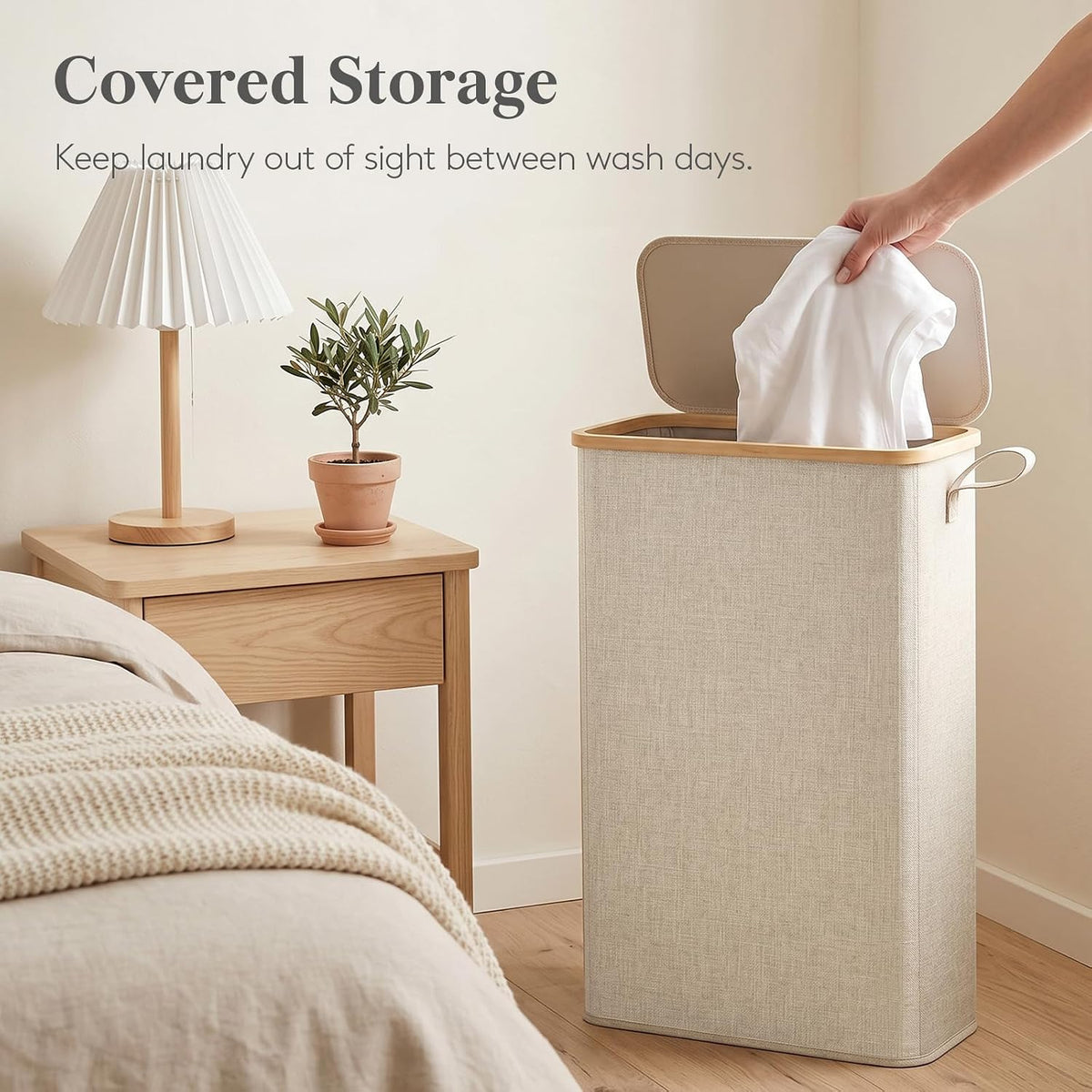 Lifewit 65L Slim Laundry Hamper with Lid and Removable Bag, Beige