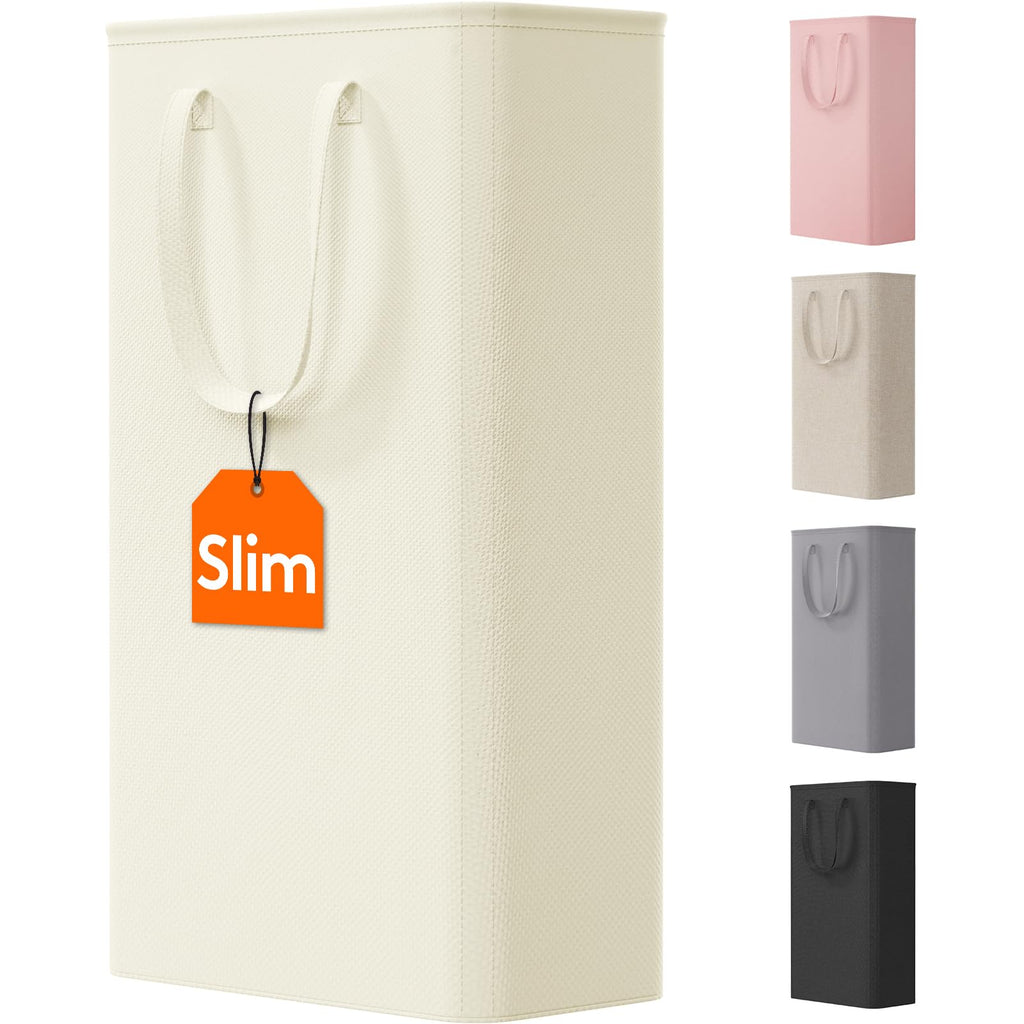 Lifewit Slim Collapsible Laundry Basket with Handles, 50L, Beige