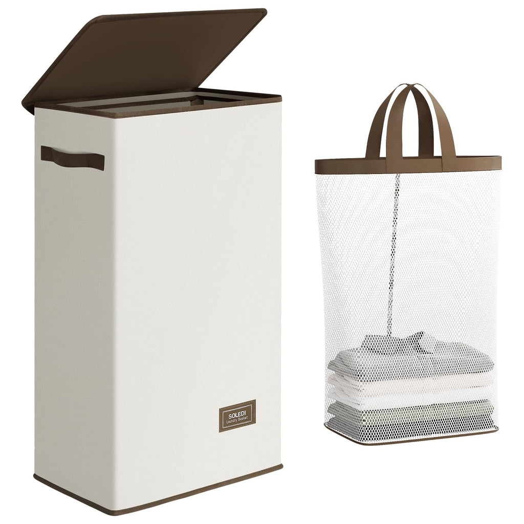 SOLEDI 100L Laundry Hamper with Lid, Large Collapsible Laundry Basket