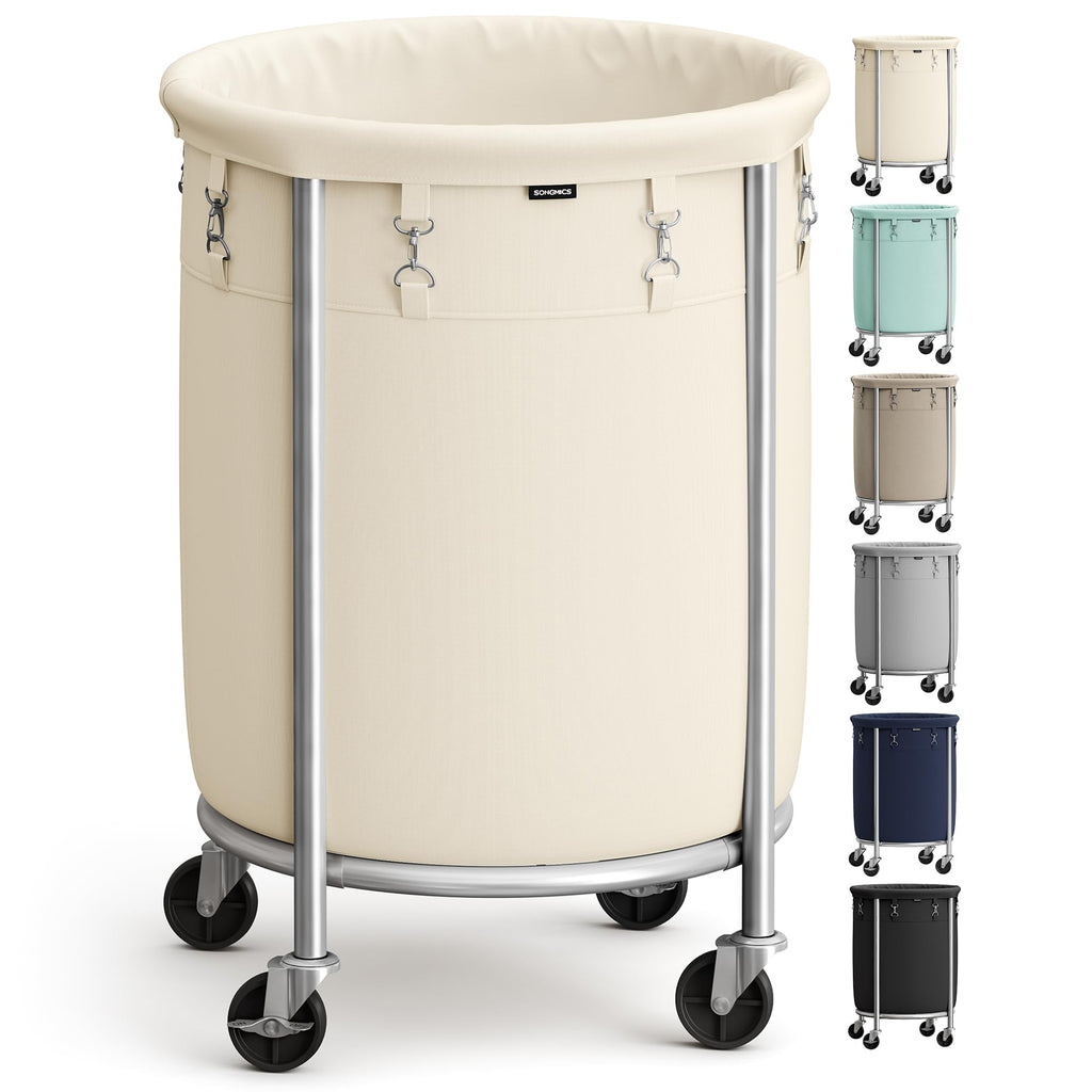 SONGMICS Laundry Basket with Wheels, 110L, Steel Frame, Removable Bag