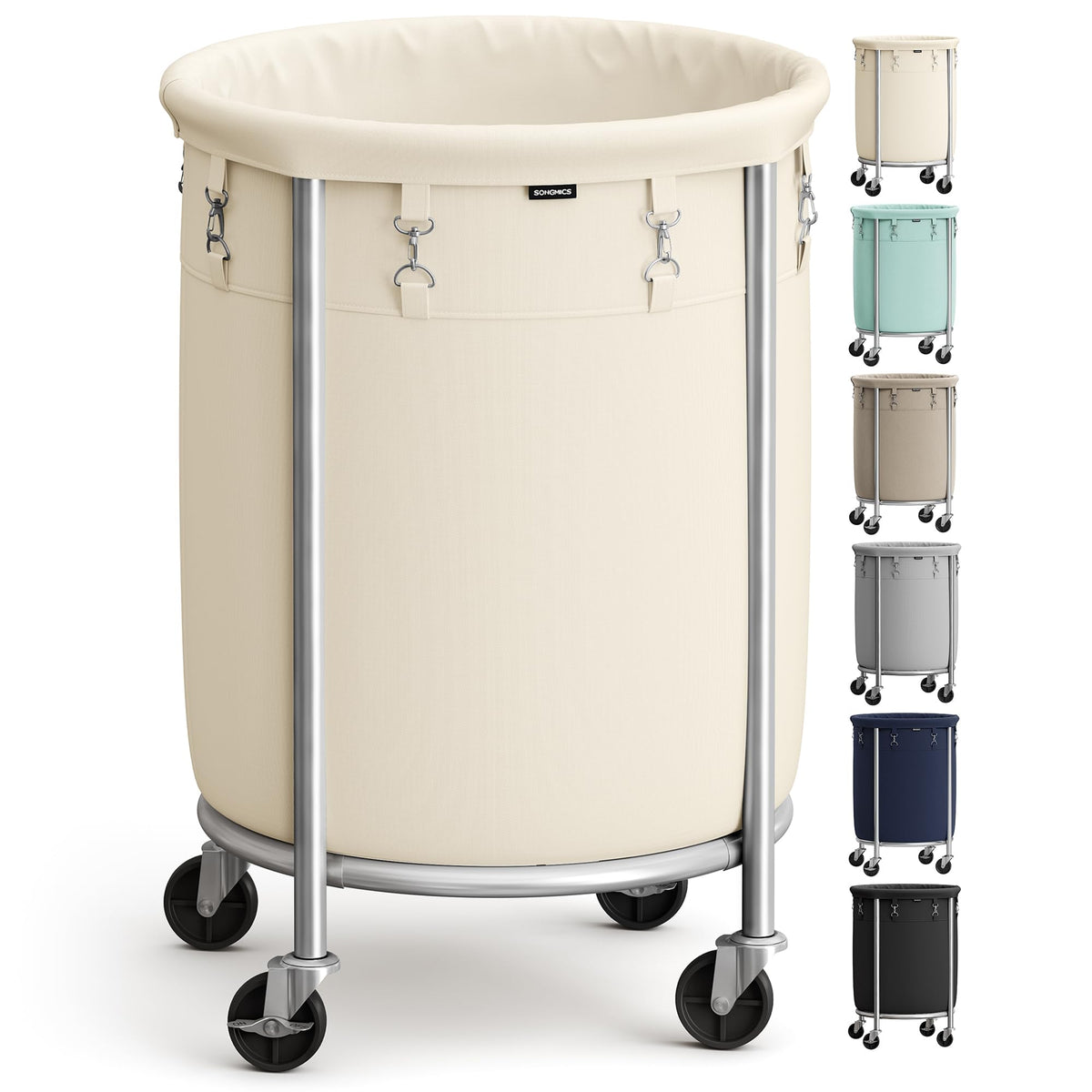 SONGMICS Laundry Basket with Wheels, 110L, Steel Frame, Removable Bag