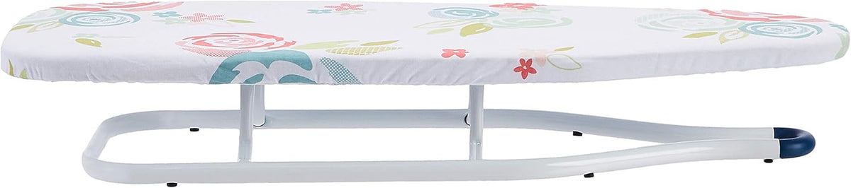 Amazon Basics Foldable Space Saving Ironing Board Tabletop with Non-Slip Feet, 77x29 cm, White, Floral